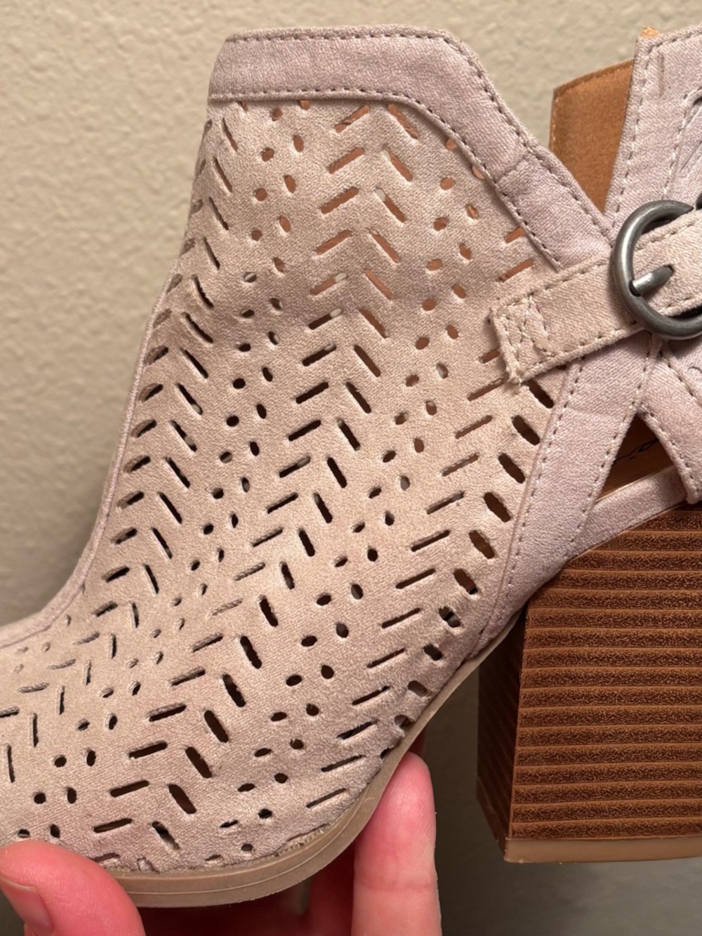 Women's (beige) Suede Peep-Toe Ankle Booties - Picture 11 of 11